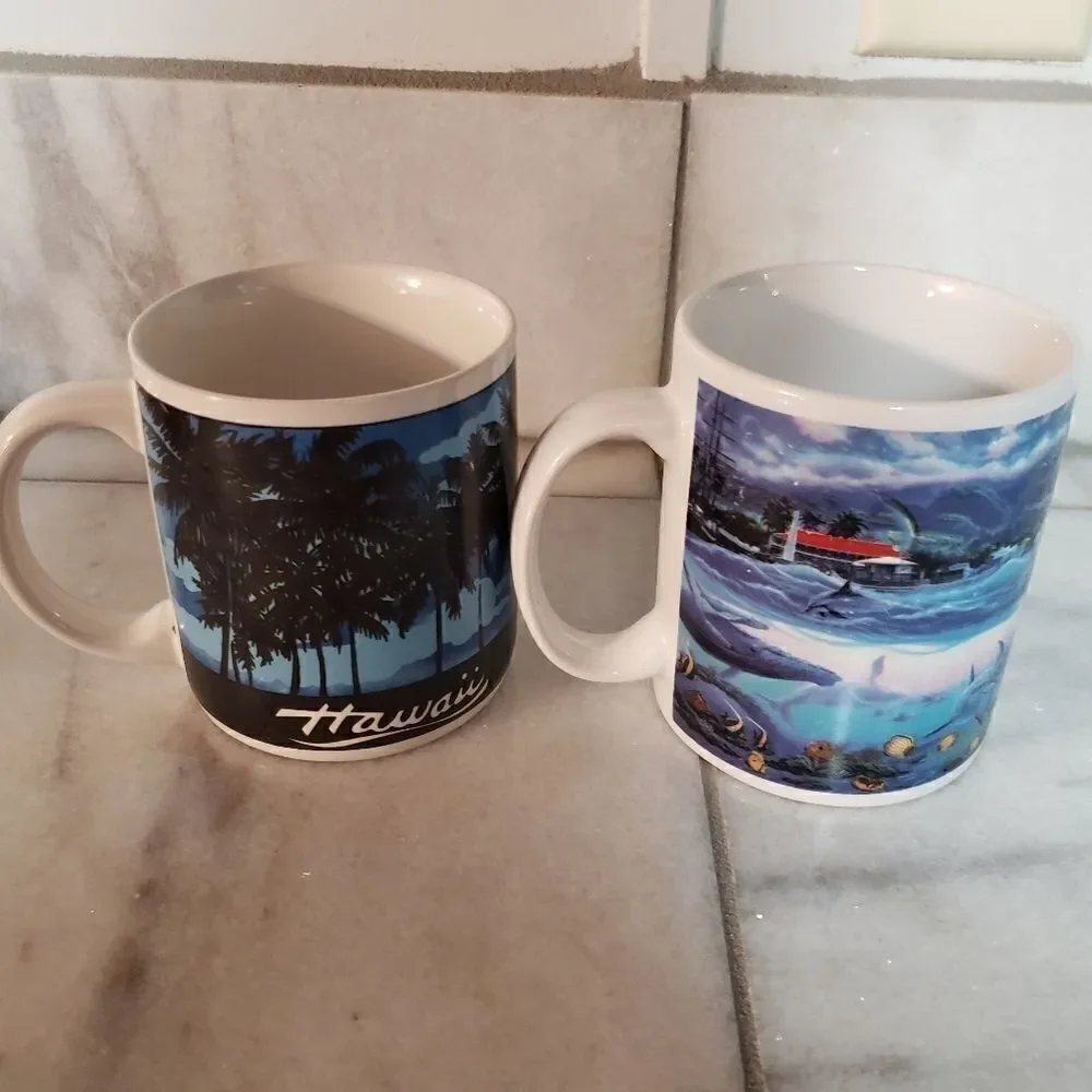 Hawaiian Design coffee tea mugs set of 2
